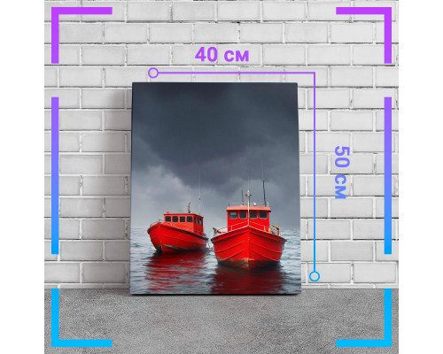 Картина "Две красные лодки" - интерьерное искусство
