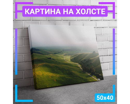 Картина "Зеленые холмы в туммане" 50х40 см