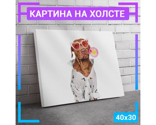 Картина "Дог в пижаме" на холсте 40х30 см